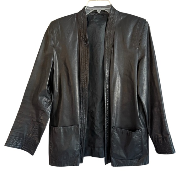 Jackets & Blazers - Black Leather Open Front Minimalist Jacket – Women’s Size 12